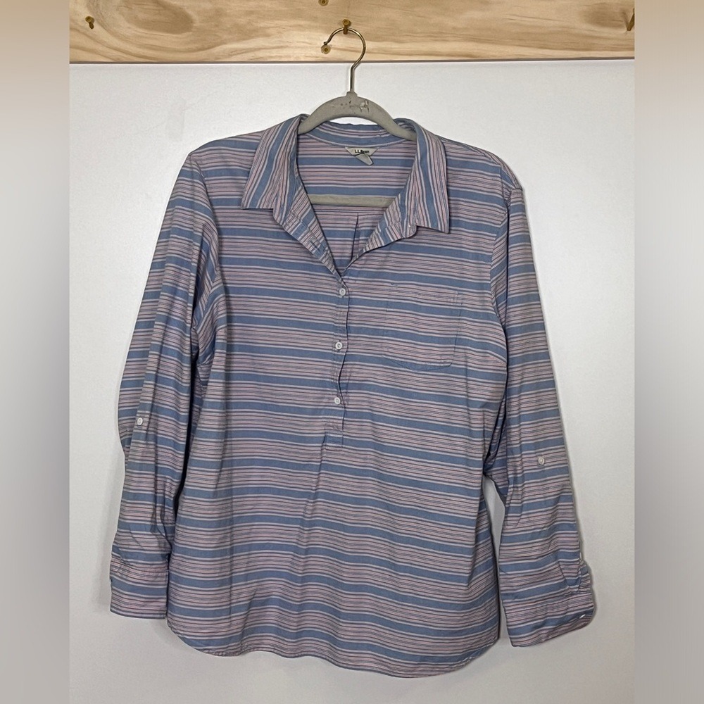 L.L. Bean Quarter Button Top Cotton‎ Stripes Casual Women Size XL